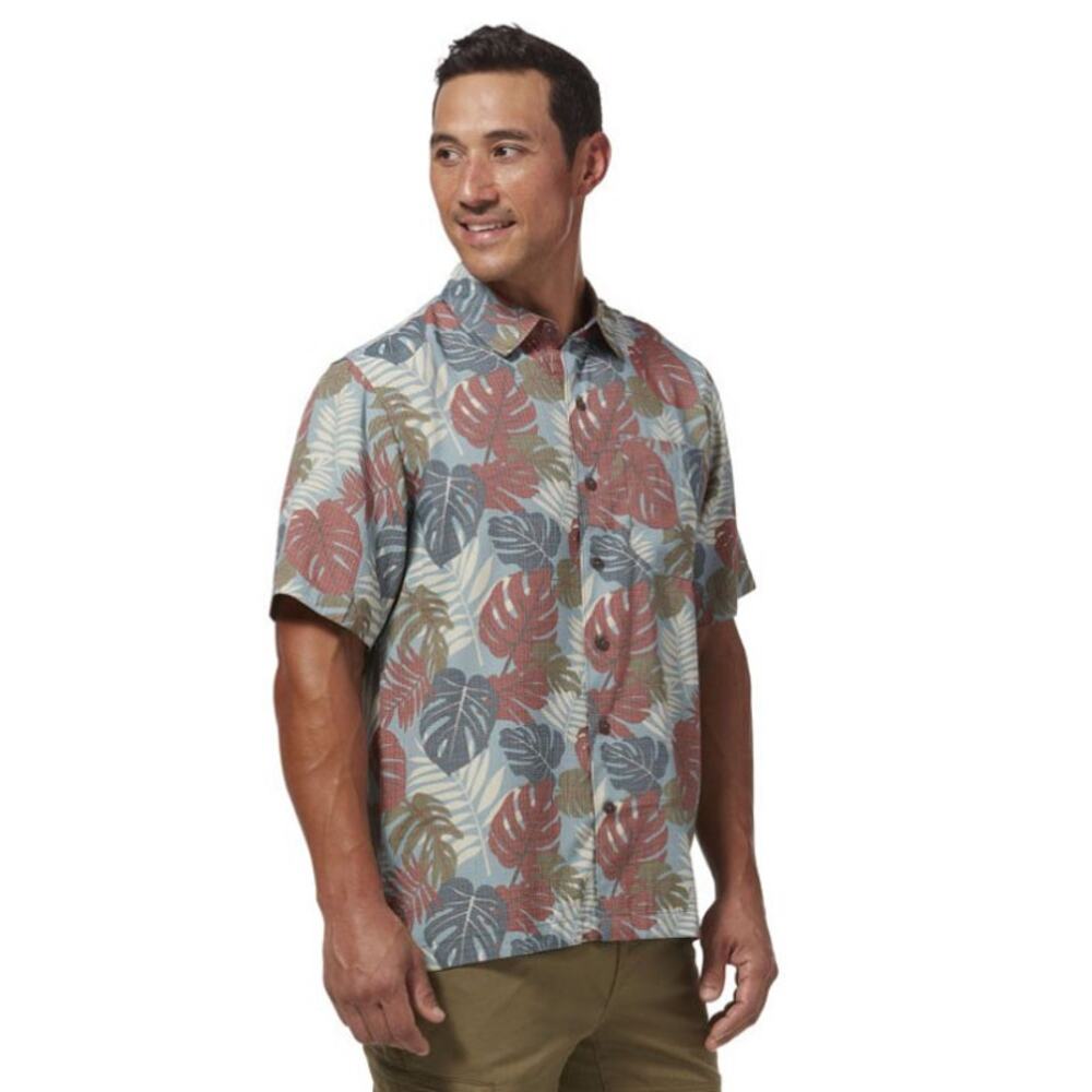 Royal Robbins Comino Leaf Short Sleeve Button Up Shirt Size XXL Blue Green